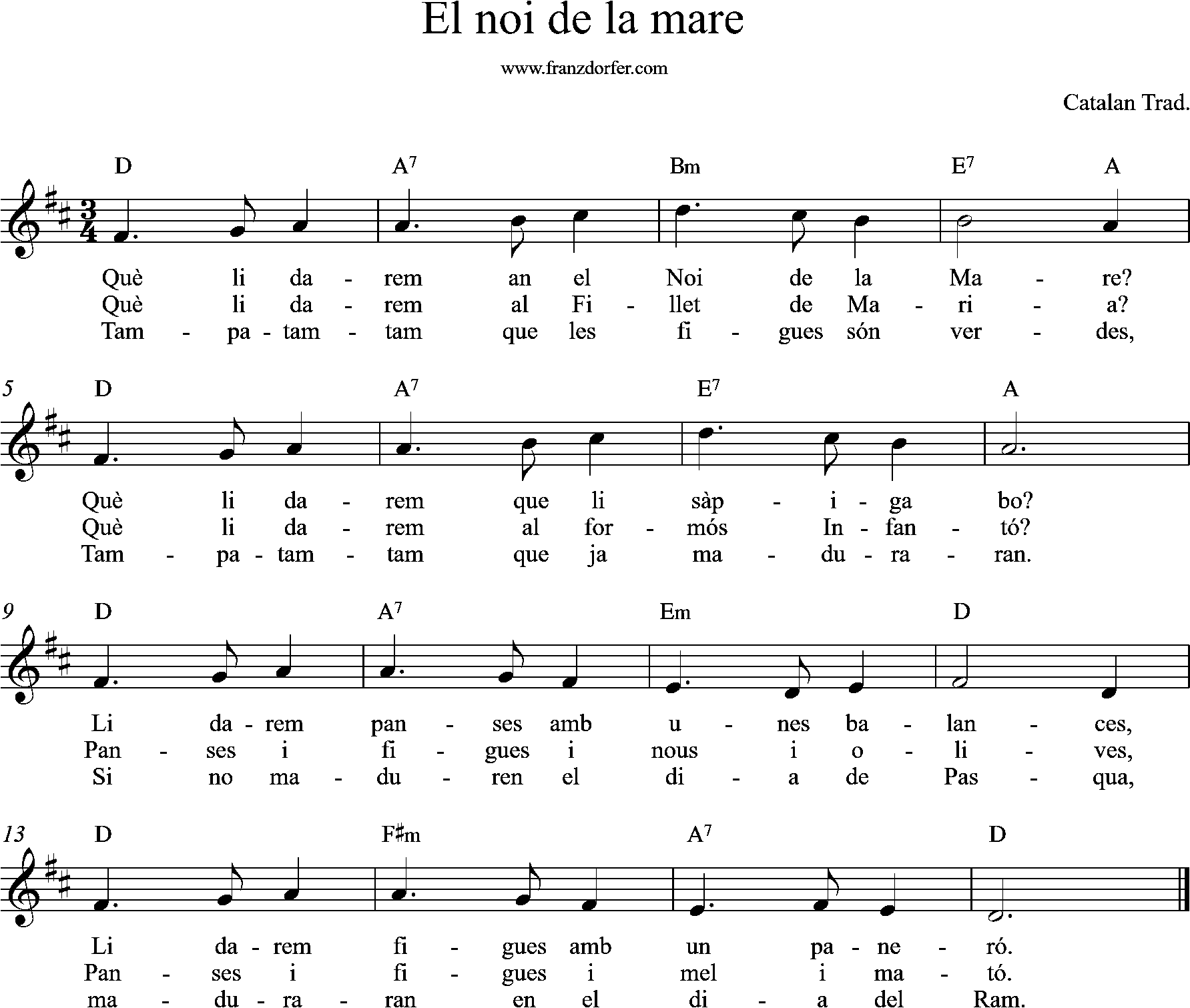 sheetmusic, D-major, El noi de la mare